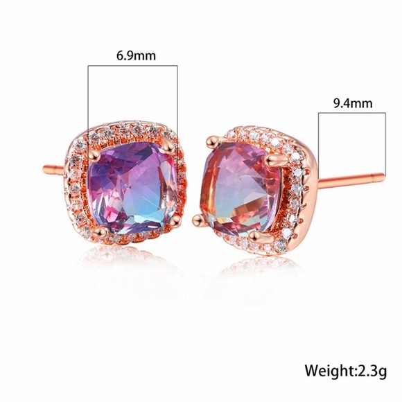NEW Rose Gold 925 Purple Mystic Topaz halo earring - Picture 2 of 6